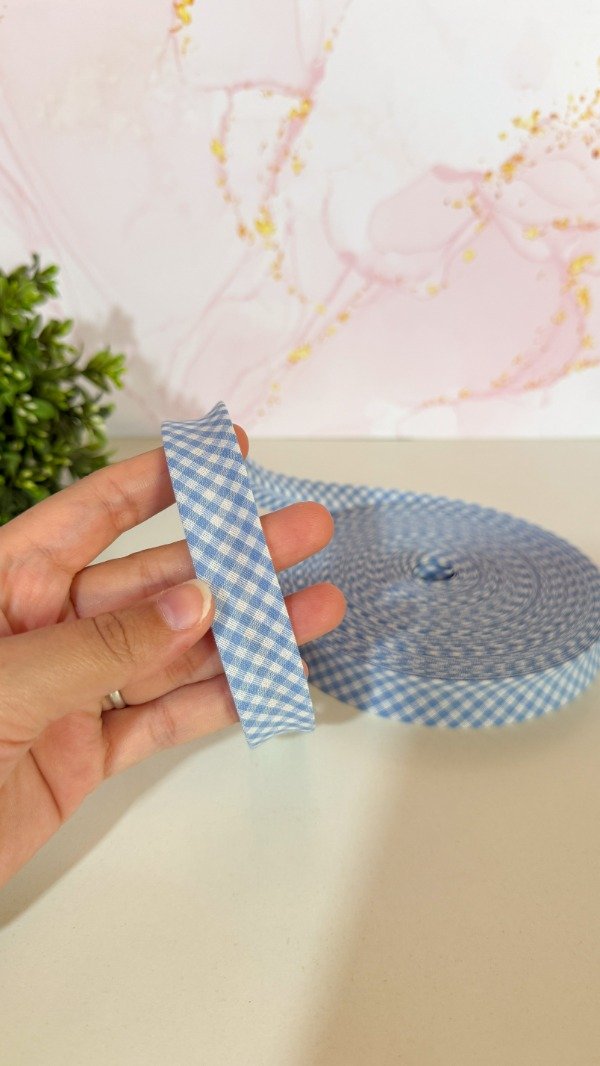Producto - Cinta bies cuadrille celeste - 3mts