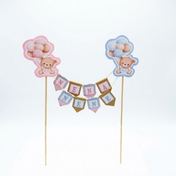 Producto - Topper banderin nena nene rosa celeste