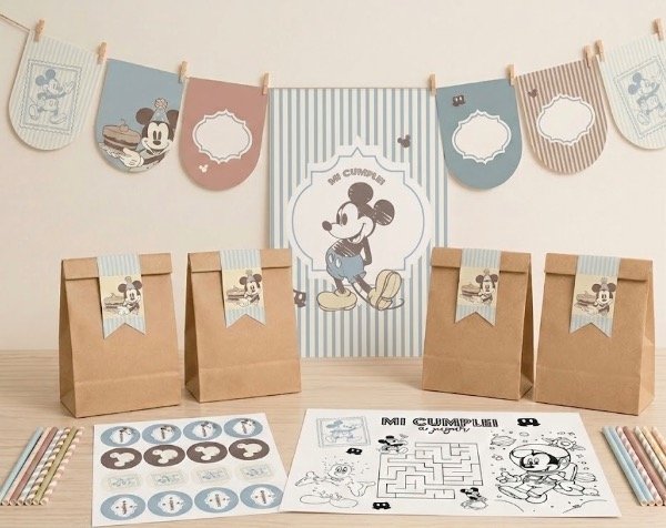 Producto - Kit imprimible Mickey Vintage - Textos editables