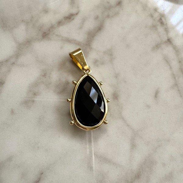 Producto - LAGRIMA PIEDRA OBSIDIANA NATURAL baño oro 18k