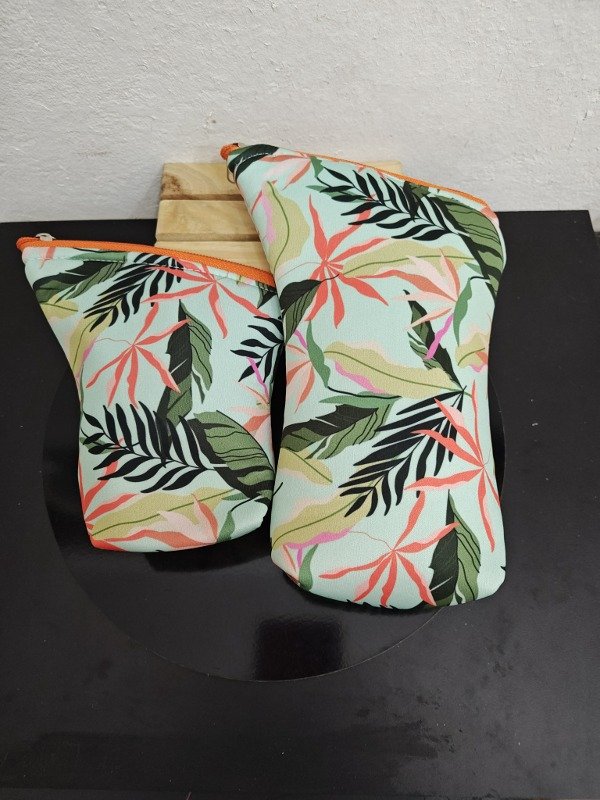 Producto - Yerbera y Azucarera Chuna Forradas Estampado Verde con hojas