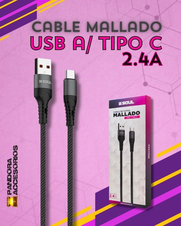 Producto - Cable de Datos y Carga Mallado Tipo C 2.4A - 0