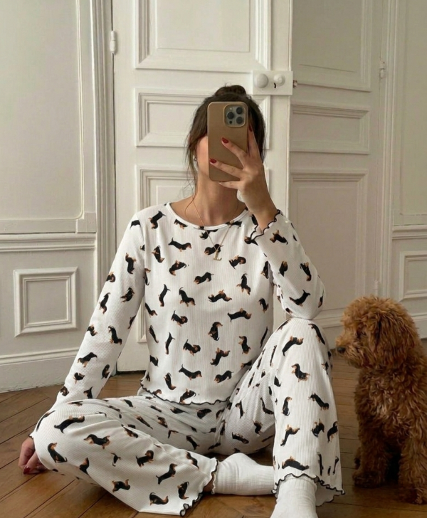 Producto - Pijama morley largo - Blanco con salchis