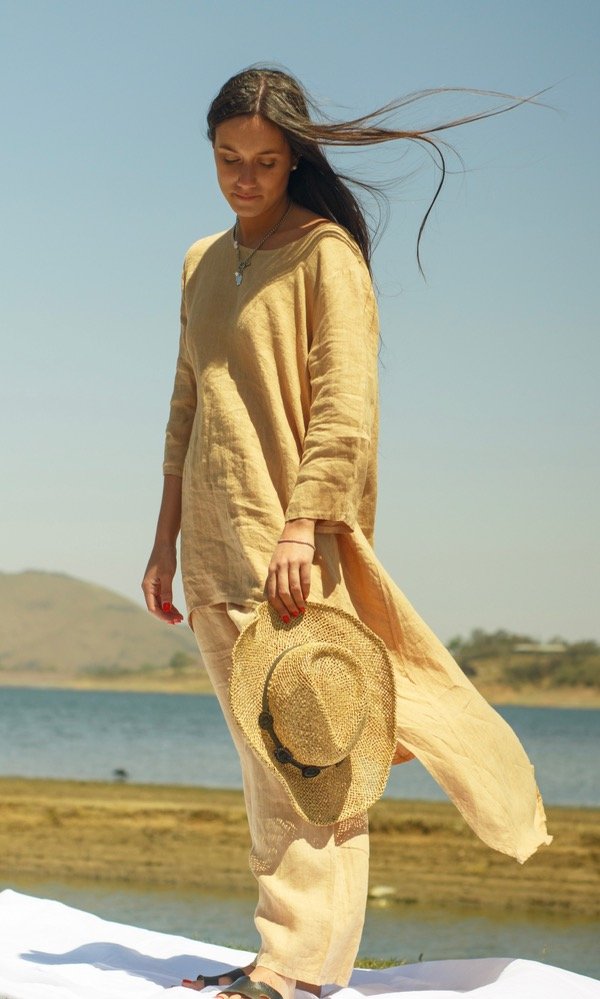 Producto - Conjunto de Dos Piezas 100 Lino Camel Yucatán