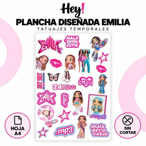 Producto - PLANCHA A4 PREDISEÑADA EMILIA - TATUAJES TEMPORALES - 0