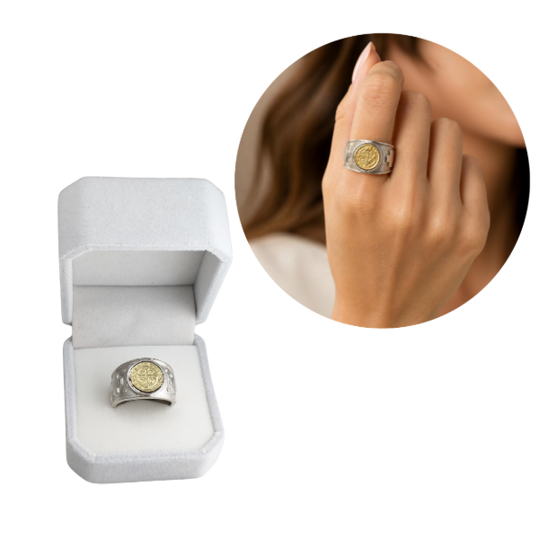 Producto - Anillo San Benito Plata y Oro Ancho - 0
