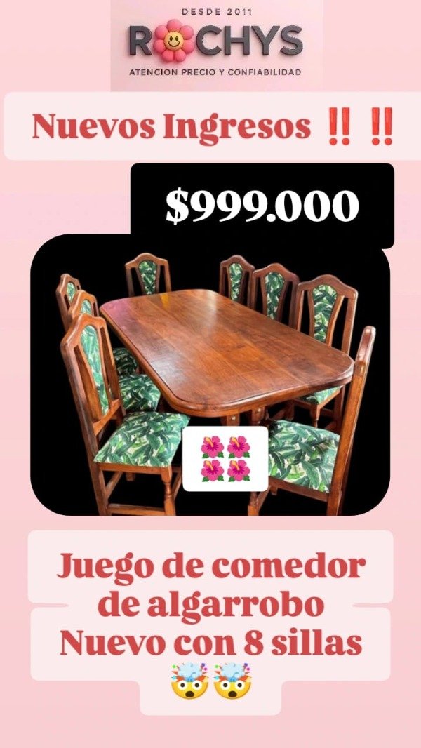Producto - JUEGO DE COMEDOR DE ALGARROBO NUEVO CON 8 SILLAS