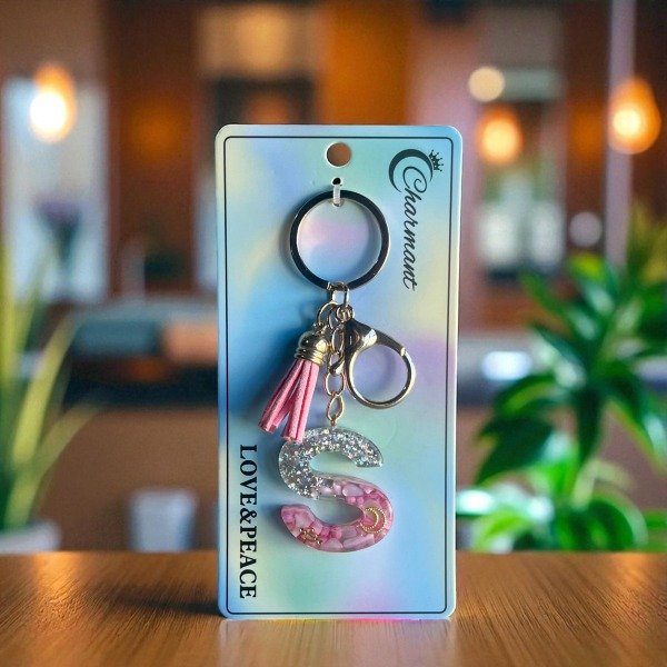 Producto - Llavero iniciales resina - Rosa -  Letra S