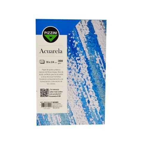 Producto - BLOCK DE DIBUJO 16X24CM PARA ACUARELA 300GRS 12 HOJAS EMBLOCADO PIZZINI