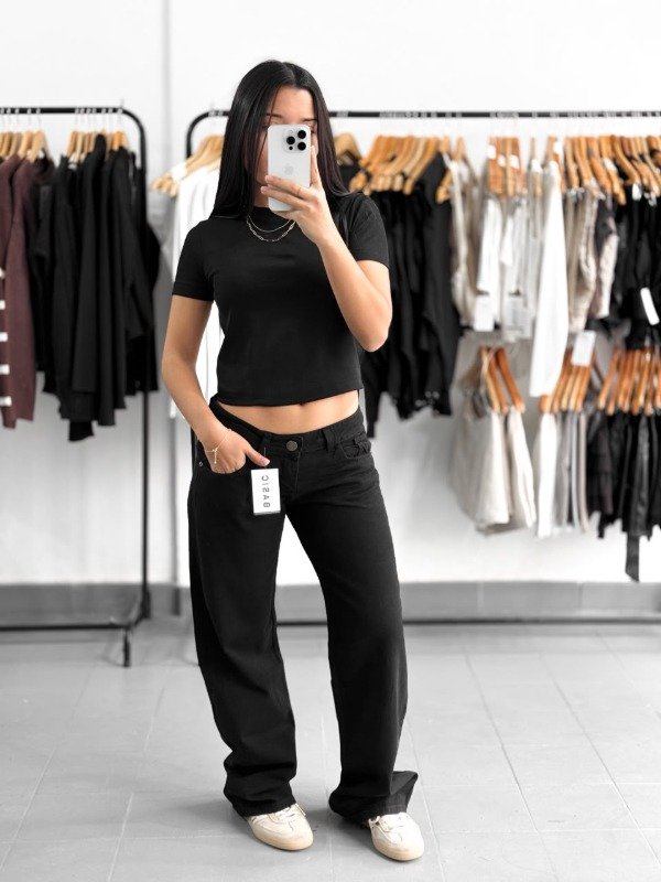 Producto - Jean Wide Leg Icon tiro bajo negro