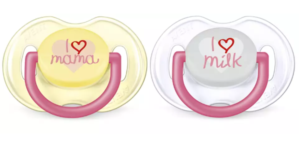 Producto - Kit 2 Chupetes Fashion Classic con tapa y estuche AVENT I LOVE MAMA. 0-6m.