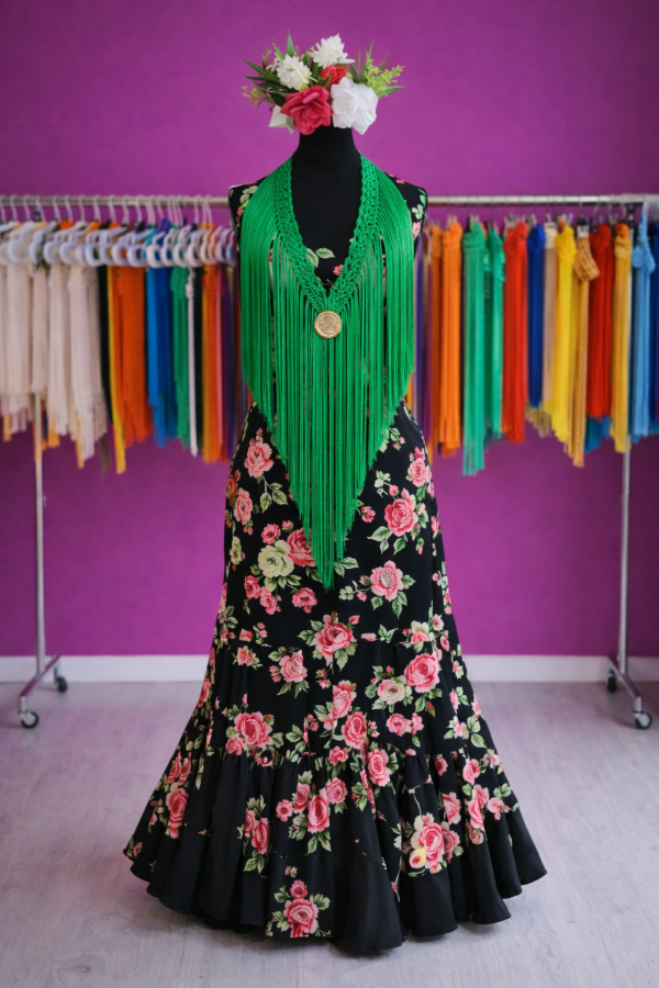 Producto - Tira De Flecos Para Escote Recta 100 Cm Verde