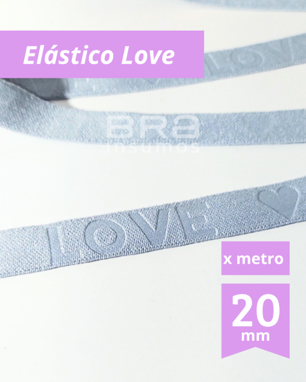 Producto - Elástico 20 mm con Relieve "Love" - Gris [Cintura, Bajobusto, Bretel] (x Metro) - 1