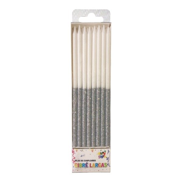 Producto - vela blanca y plateada con gibre x unidad