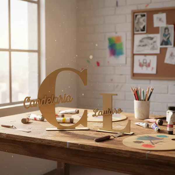 Producto - Letra inicial mas base mas nombre individual 25 cm para pintar