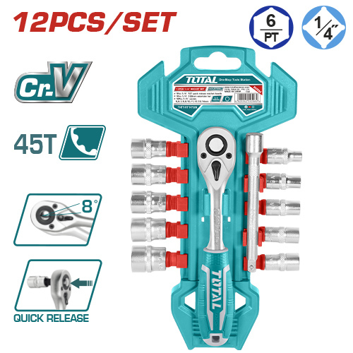 Producto - Juego Llave Criquet y Vasos 1/4" 5-14mm 12 Pzs TOTAL