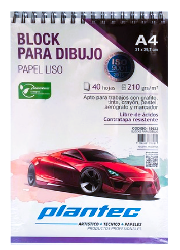 Producto - BLOCK PLANTEC PARA DIBUJO ANILLADO 210 GR. LISO A4 X40 HJ