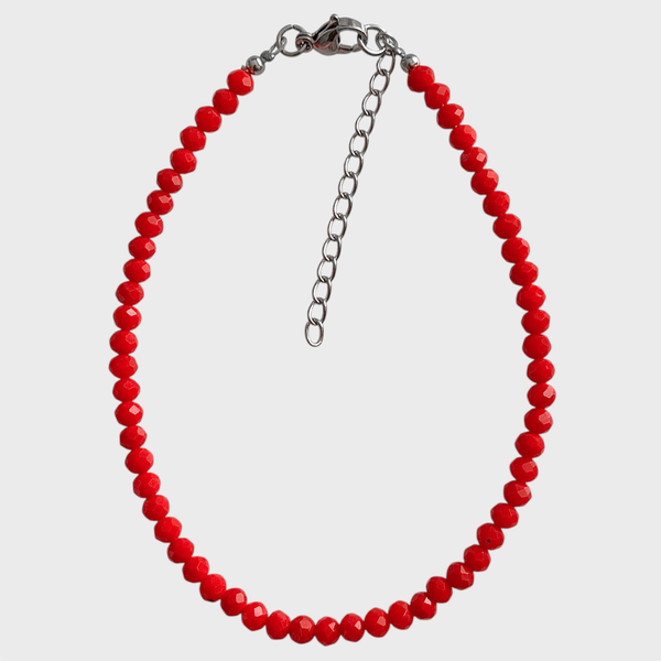 Producto - Tobillera de cristal checo y acero quirúrgico - Rojo - 4mm
