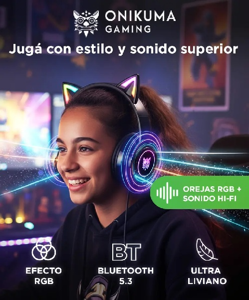 Producto - Auricular c/microfono -wireless -bt 5.3 -bat. 800mAh -diseño de orejas De Gato - 1
