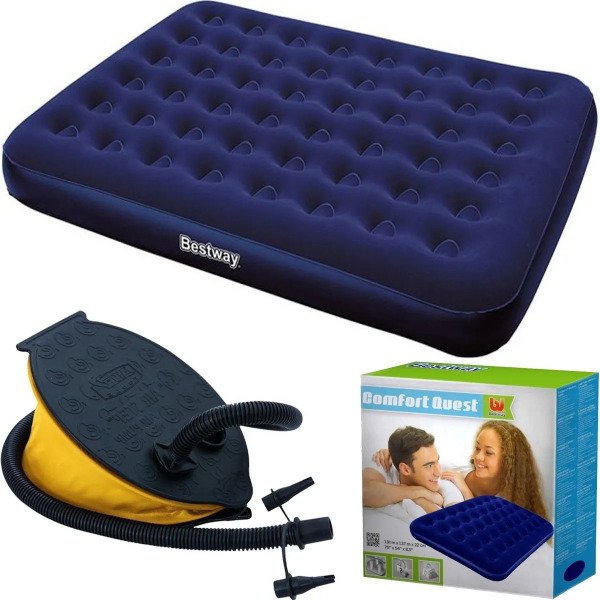 Producto - Colchon Inflable Bestway 2 Plazas Soporta 300kg Peso + Infladoro de Pie