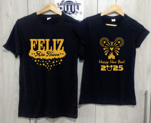 Producto - Camisetas negras estampado Feliz Año Nuevo 2025