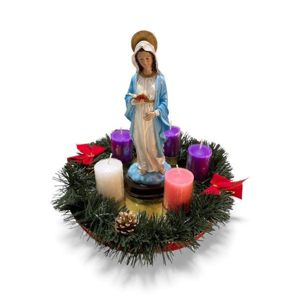 Producto - CORONA DE ADVIENTO CON IMAGEN VIRGEN DE LA DULCE ESPERA RESINA NACIONAL 20 CM