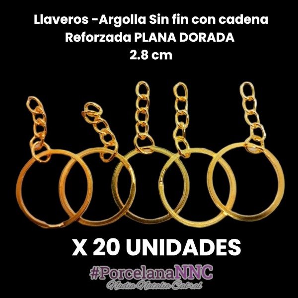 Producto - Llaveros -Argolla Sin fin Reforzada PLANA 2.8 cm X20 un DORADAS