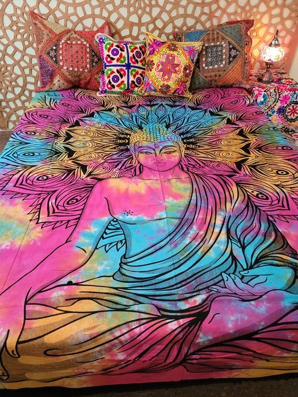 Producto - Manta Hindú de 2 Plazas y Media Algodón Puro Budha Batik