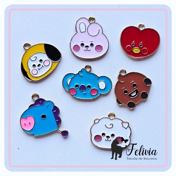 Producto - Dijes BT21 de metal esmaltado pack x 7u.