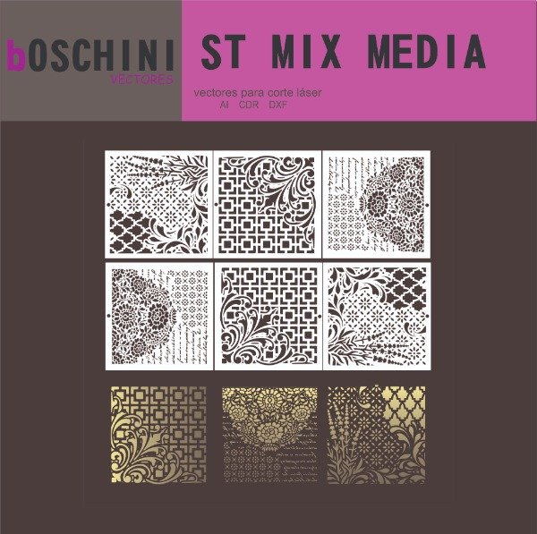 Producto - 18 DISEÑOS STENCIL MIX MEDIA - PACK VECTORES PARA CORTE LASER