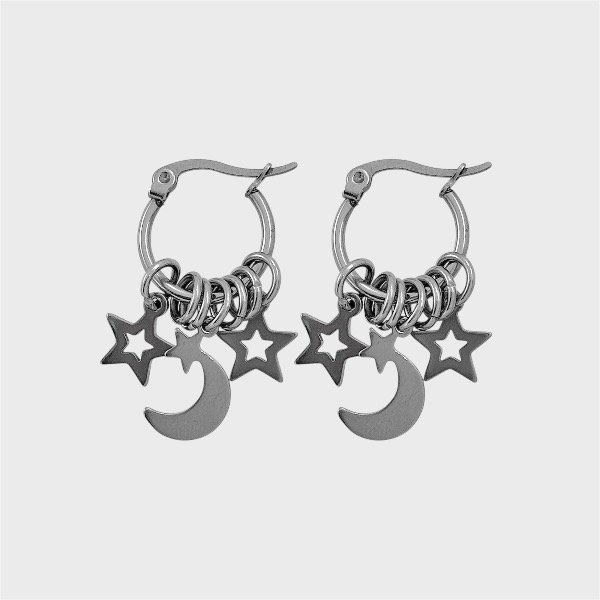 Producto - Argollas de acero quirúrgico con dije - 1.5cm - Luna - Estrellas