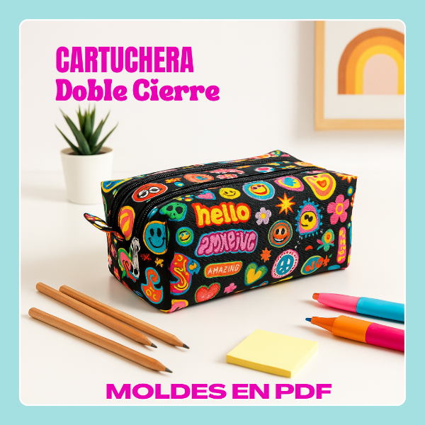 Producto - 012-CARTUCHERA SHINE - DOBLE CIERRE - MOLDES EN PDF