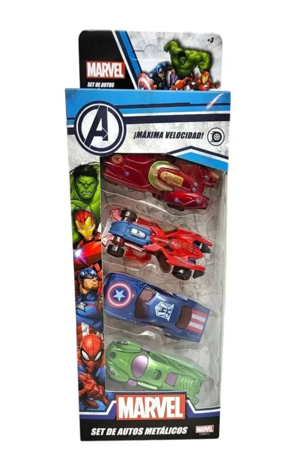 Producto - Set de Autos Metálicos Avengers x4 Iron Man, Capitán América, Hulk y Spiderman - 0