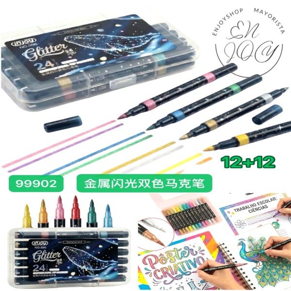 Producto - CAJA DE RESALTADORES 24 COLORES METALIZADO CON BRILLOS 99902