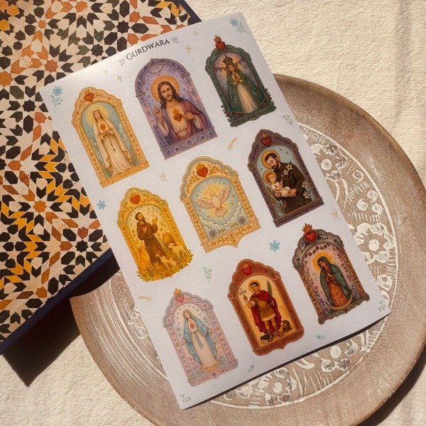 Producto - Plancha de Stickers Santos y Vírgenes Relieve