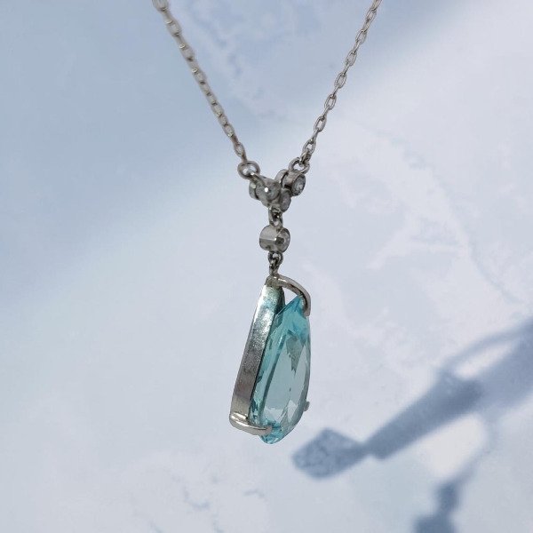 Producto - Pendant Art Deco platino , brillantes y agua marina - 1