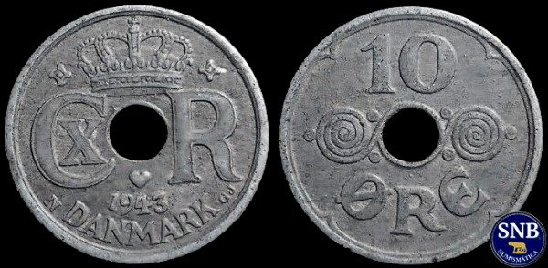 Producto - Dinamarca - 10 Ore (1943) KM #822.2.a - Ocupación Alemana Segunda Guerra Mundial