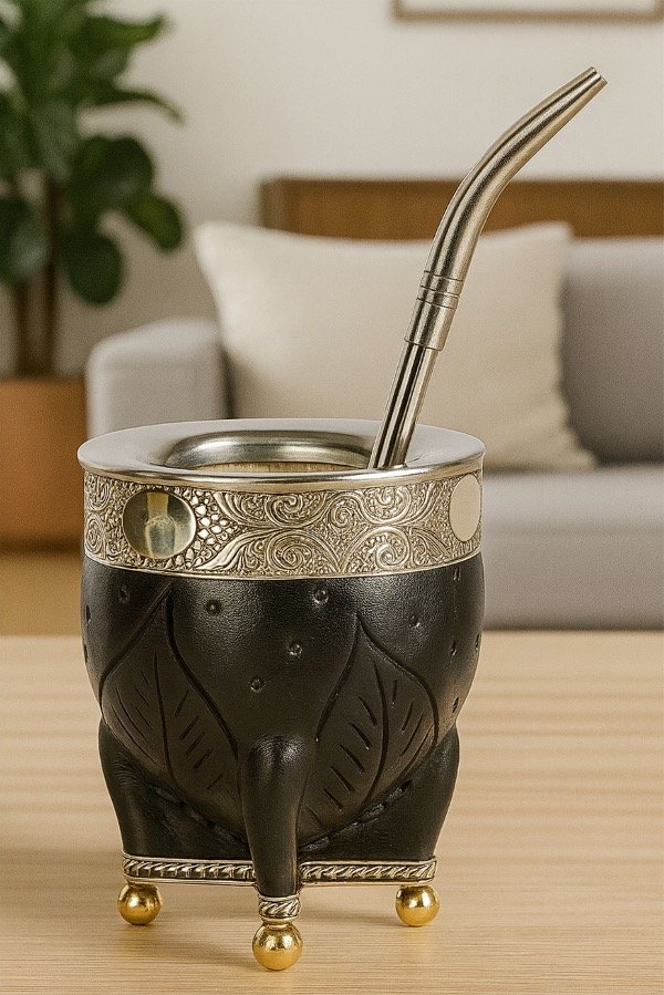 Producto - MATE IMPERIAL PREMIUM CUERO REPUJADO A MANO - NEGRO
