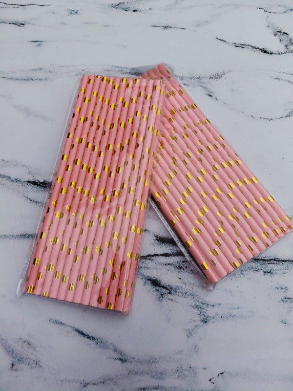 Producto - Sorbete / palitos rosa con lunarea dorados
