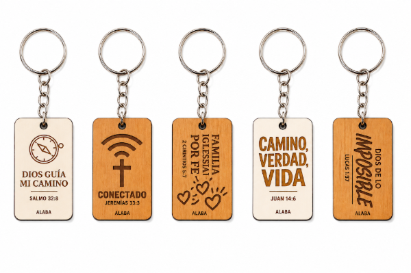 Producto - Llavero de madera con arandela de metal PROMO X4 UNIDADES (3 X 5 CM)