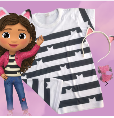 Producto - Remera Manga corta Gabby dollhouse Modal Sublimada con parches y vincha - 0