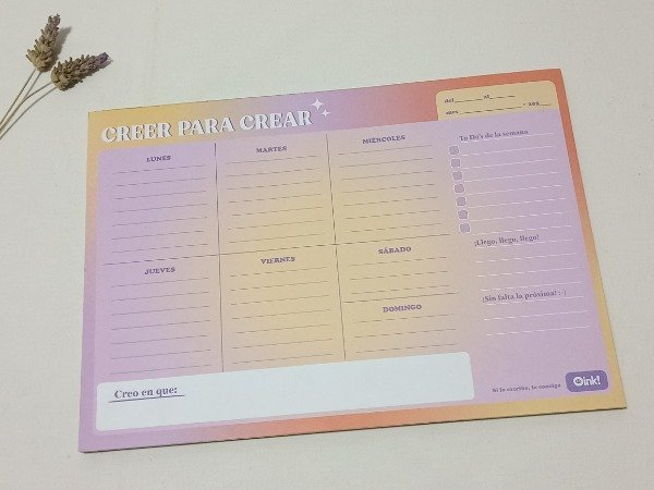Producto - Planner semanal Creer para crear