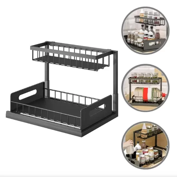 Producto - Organizador Doble De Cocina Para Mesada Especiero Estante Color Negro