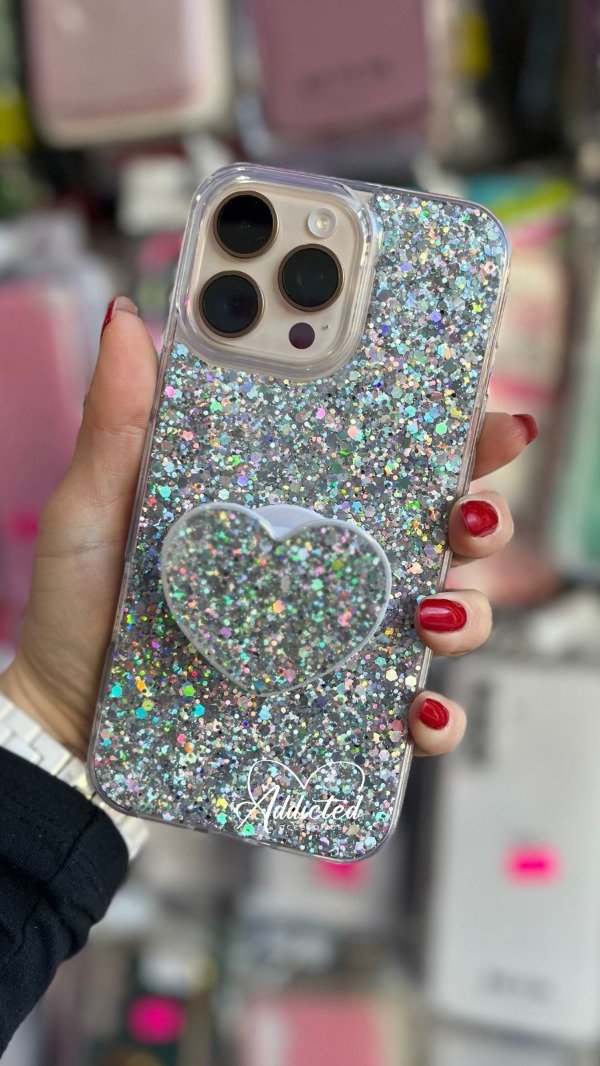 Producto - Tpu brillos mas pop de corazon plateado
