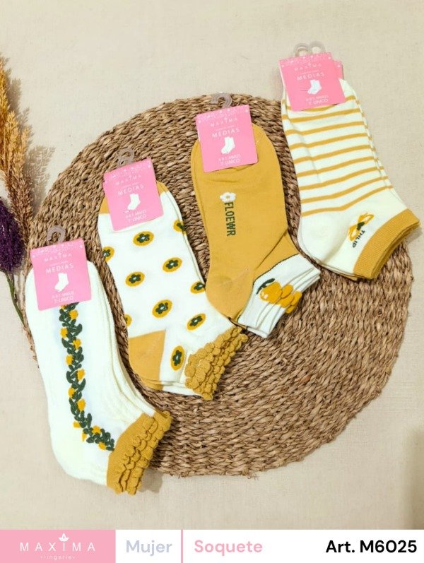 Producto - Art. M6025 - MAXIMA - Docena Soquetes Algodon de Mujer con Diseños Varios