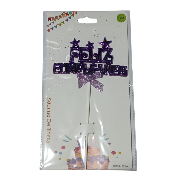 Producto - Cake topper Feliz cumpleaños estrellas 2 violeta