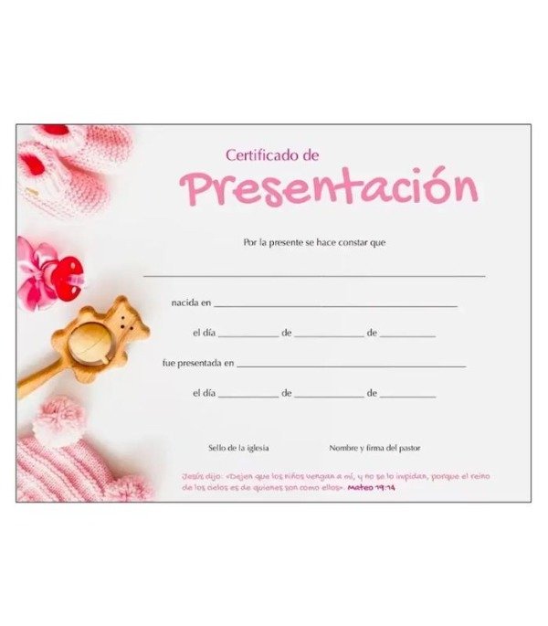 Producto - CERTIFICADO DE PRESENTACION ROSA X20