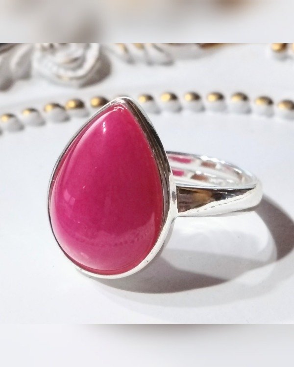 Producto - Anillo Regulable. Gota Con Ágata Fucsia