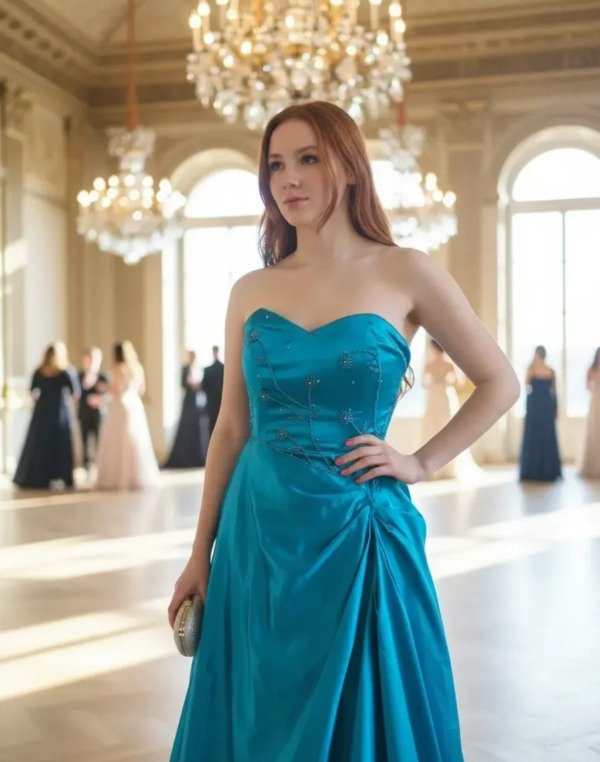Producto - Vestido turqueza de satén  de 15 años económicos - 5