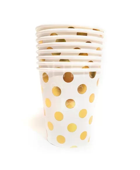 Producto - Vasos con stamping x10un color blanco lunares dorados